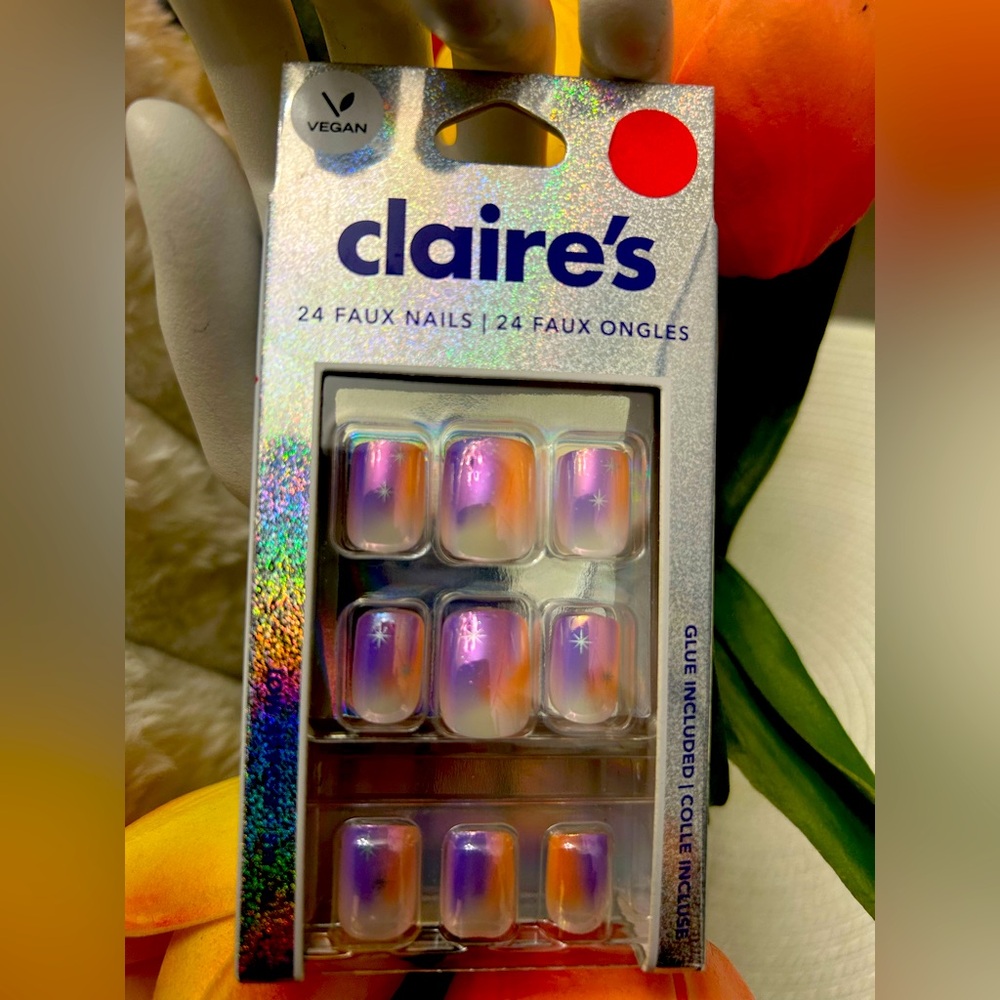 Claire's Holographic Faux Nails - Purple and Orange